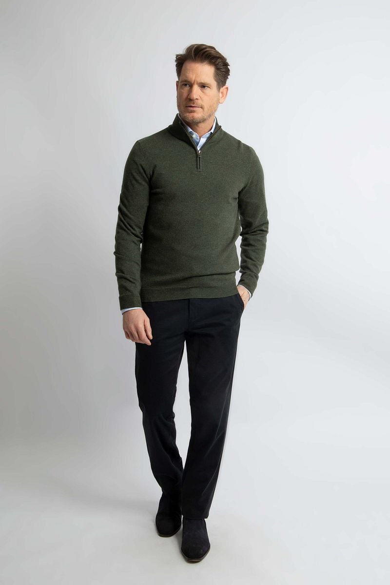 Steppin' Out Half Zip Trui Merinowol Olijfgroen