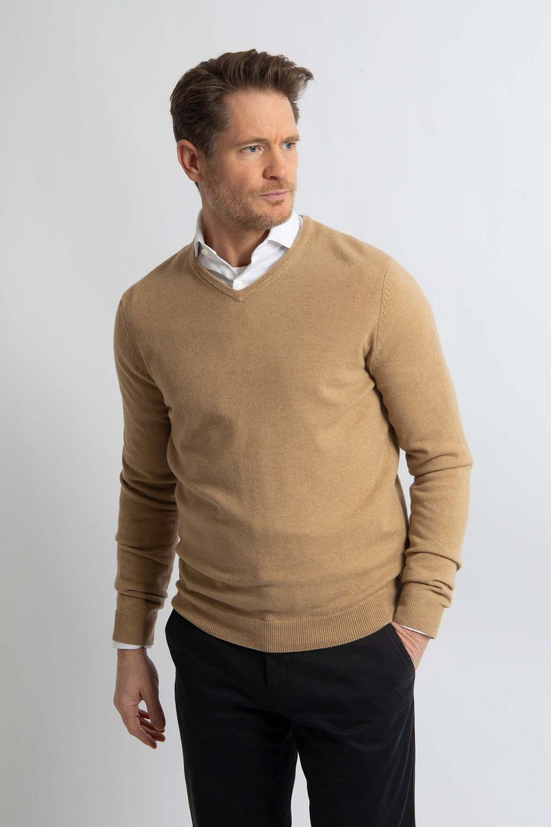 Steppin' Out Pullover V-hals Merinowol Beige