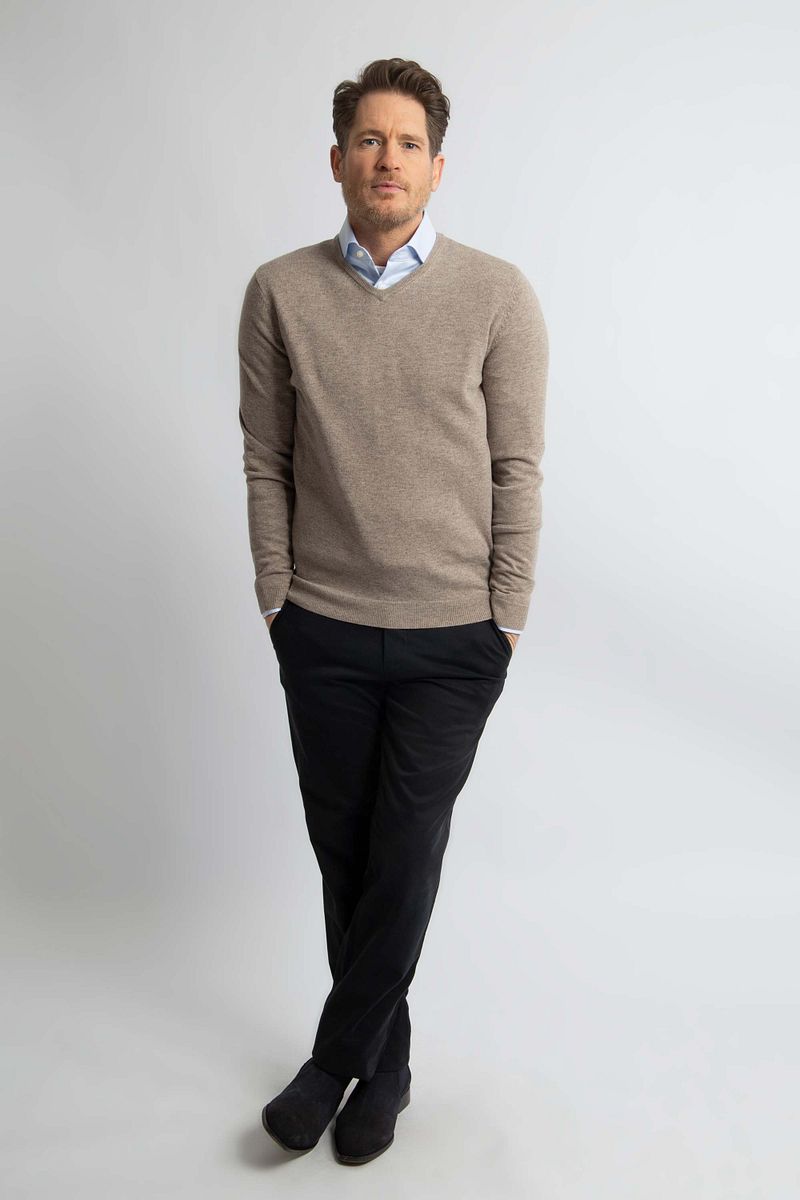 Steppin' Out Pullover V-hals Merinowol Lichtbruin
