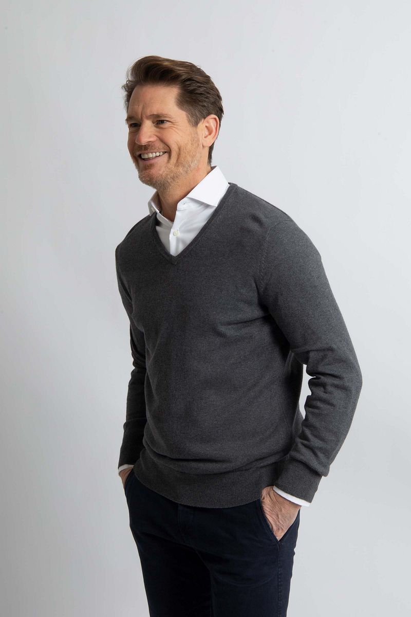 Steppin' Out Trui Cotton Cashmere V-hals Antraciet Melange