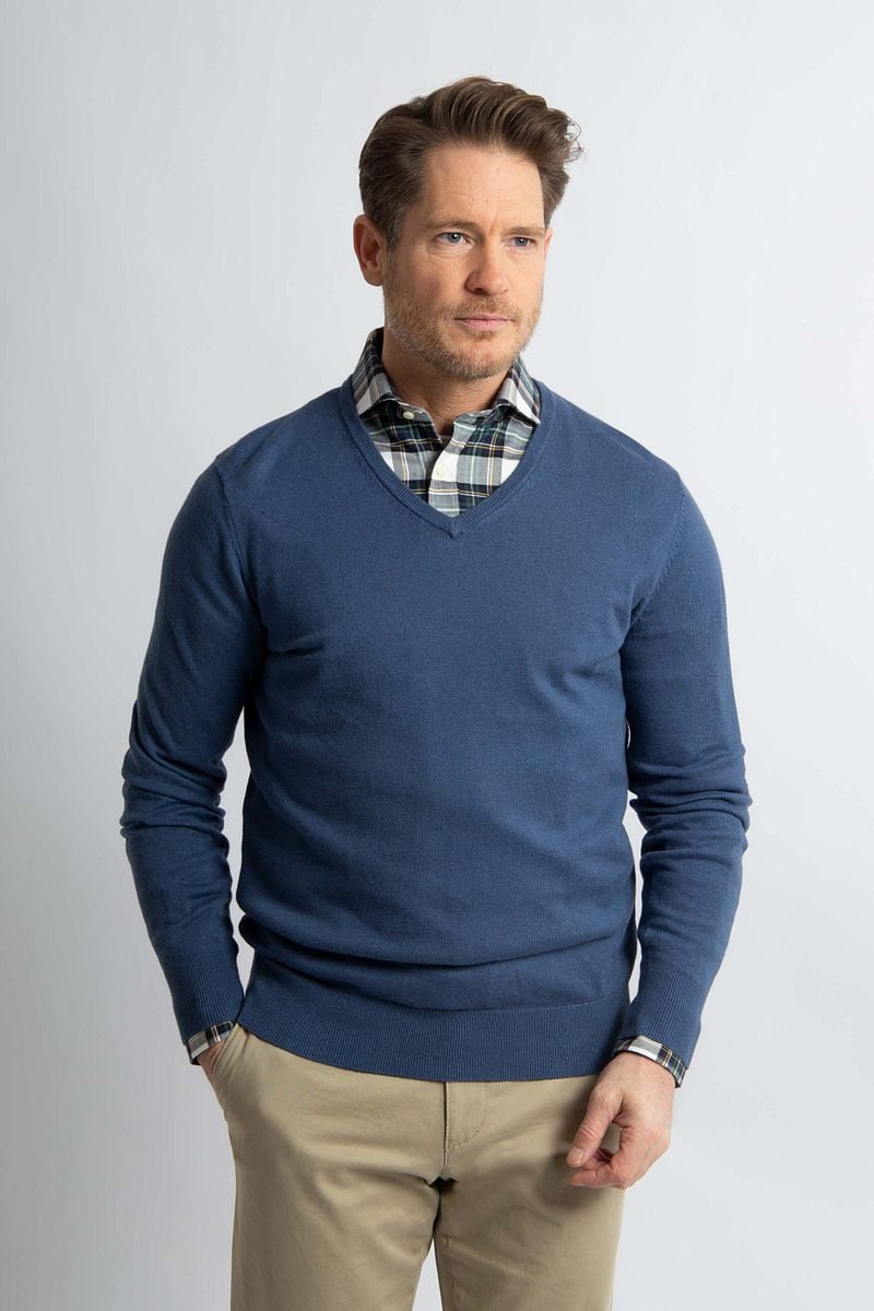 Steppin' Out Trui Cotton Cashmere V-hals Indigo Blauw
