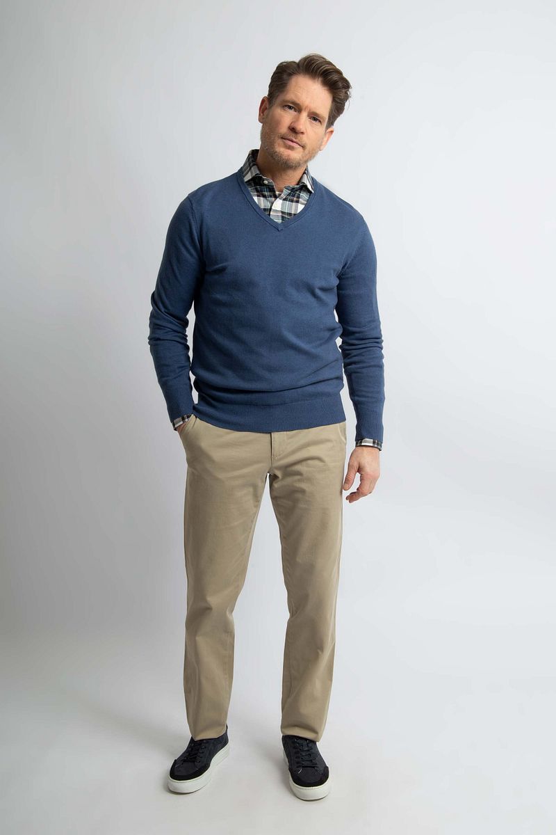 Steppin' Out Trui Cotton Cashmere V-hals Indigo Blauw