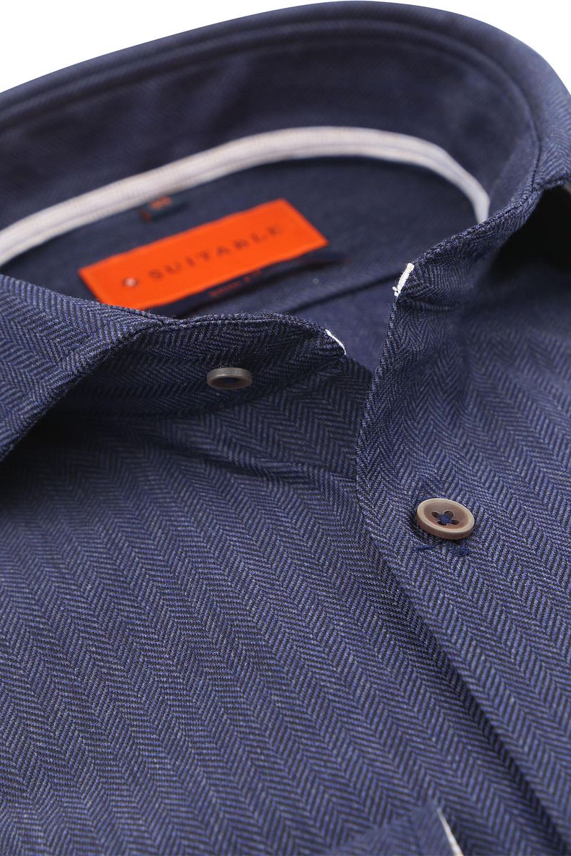 Suitable Herringbone Overhemd Navy
