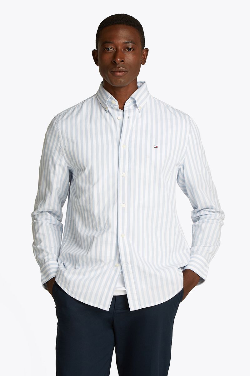 Tommy Hilfiger Poplin Overhemd Streep Licht Blauw