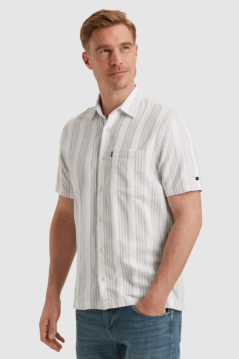 Vanguard Short Sleeve Overhemd Dobby Streep Groen