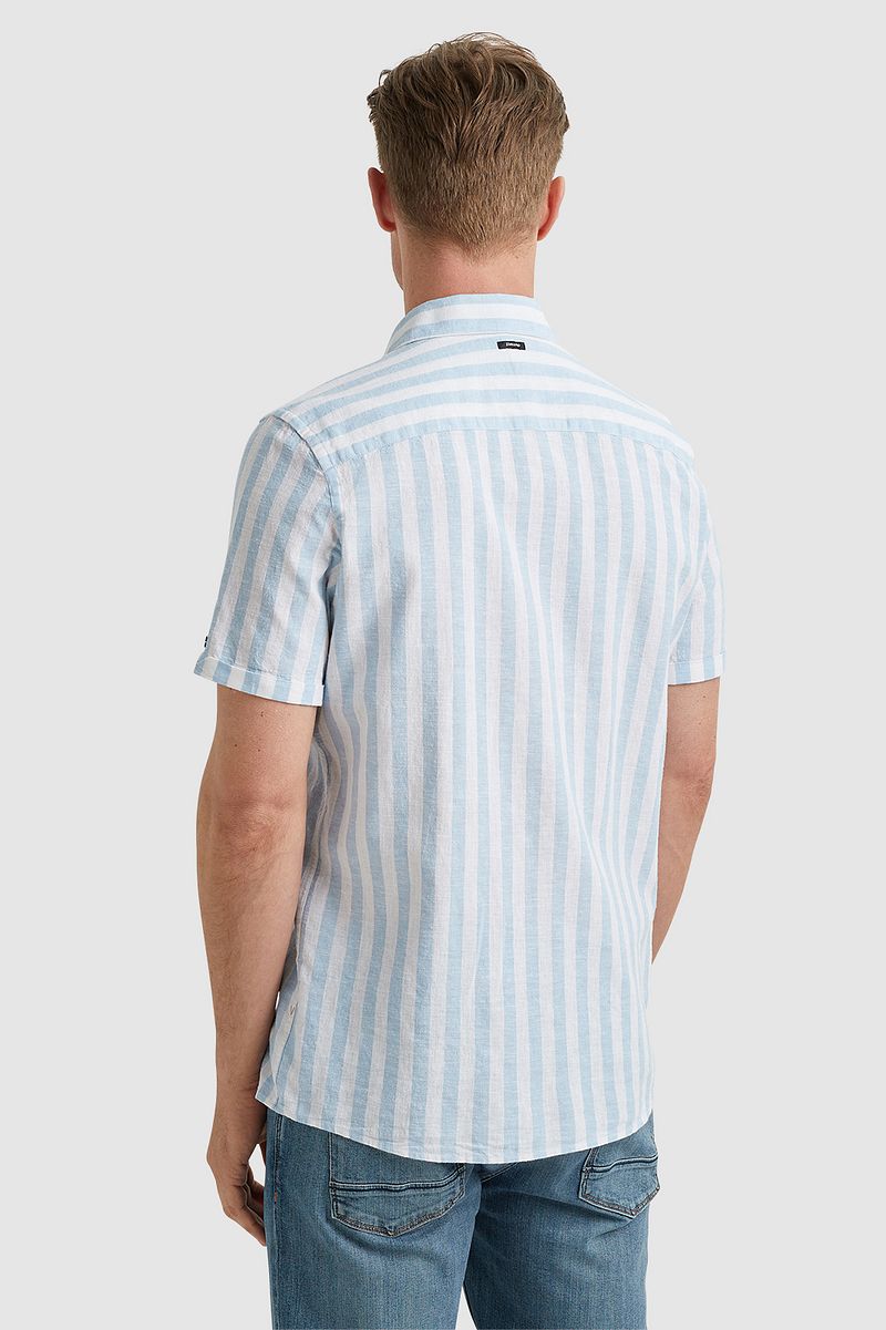 Vanguard Short Sleeve Overhemd Linnen Streep Lichtblauw