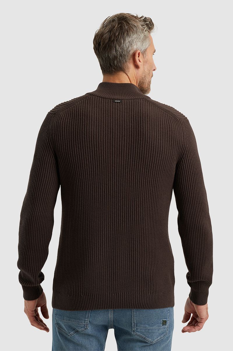 Vanguard Trui Half Zip Structuur Wolmix Bruin