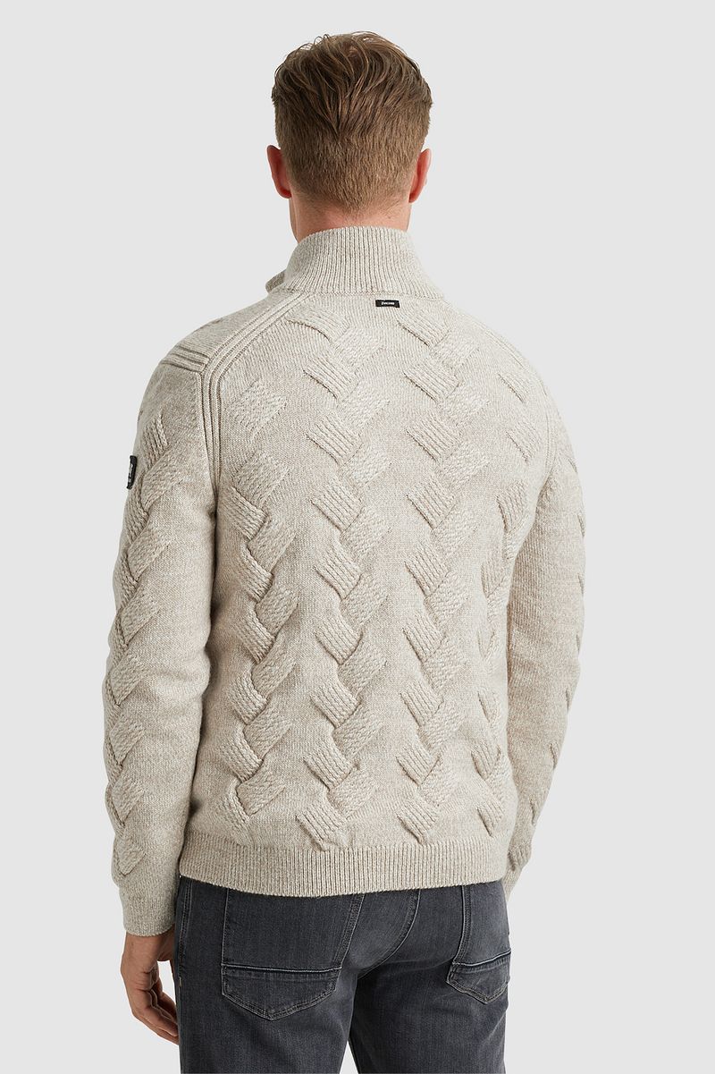 Vanguard Trui Half Zip Structuur Wolblend Ecru