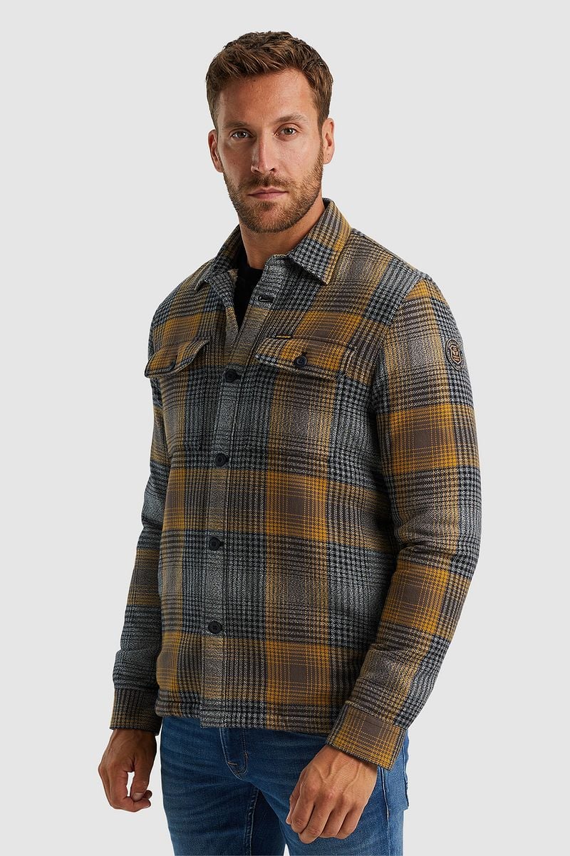 PME Legend Overshirt Fur Lined Ruit Geel Grijs