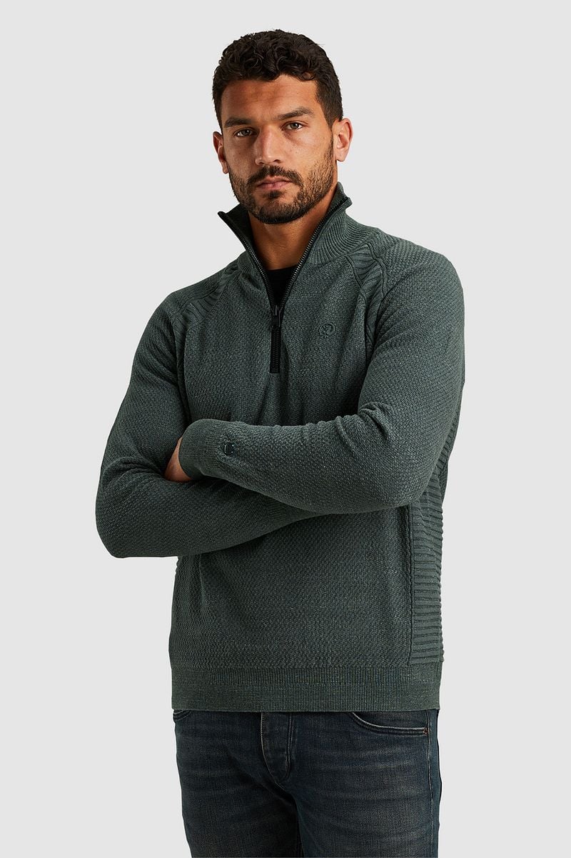 Cast Iron Knitted Half Zip Pullover Grün - Größe M günstig online kaufen