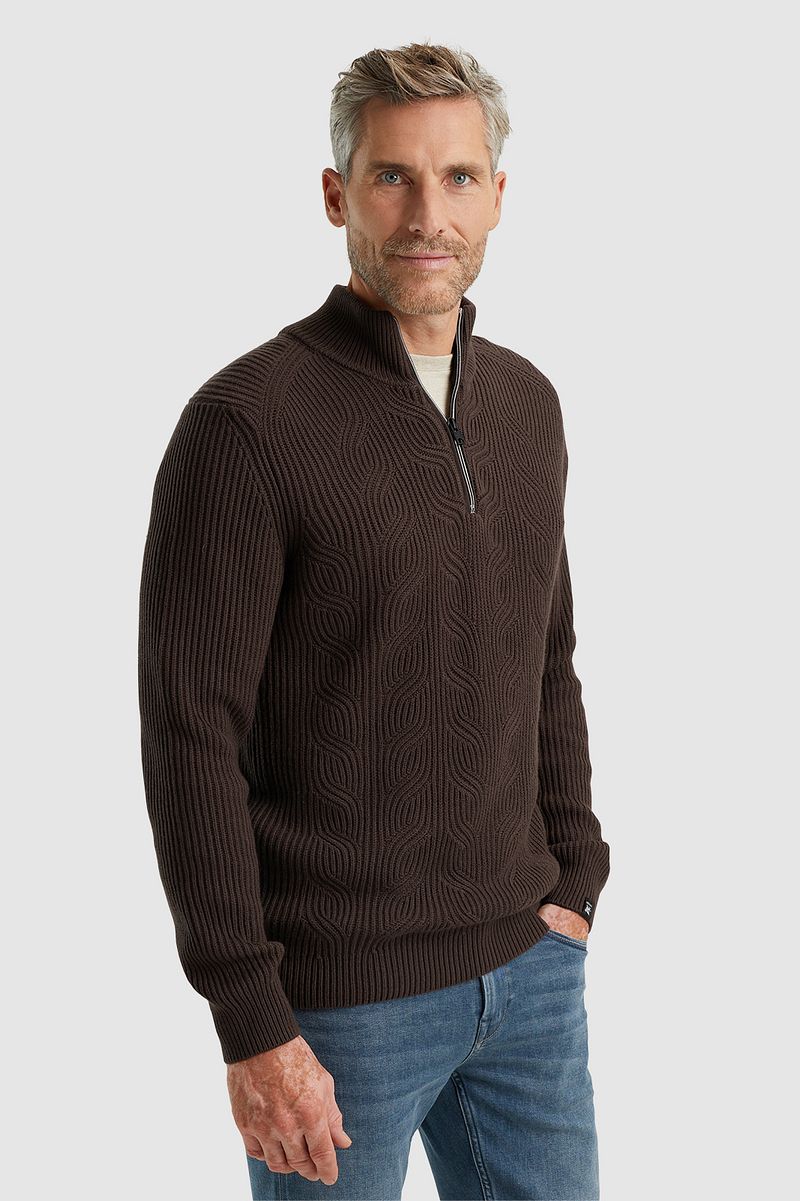 Vanguard Halfzip Pullover Struktur Wool Mix Braun - Größe M günstig online kaufen