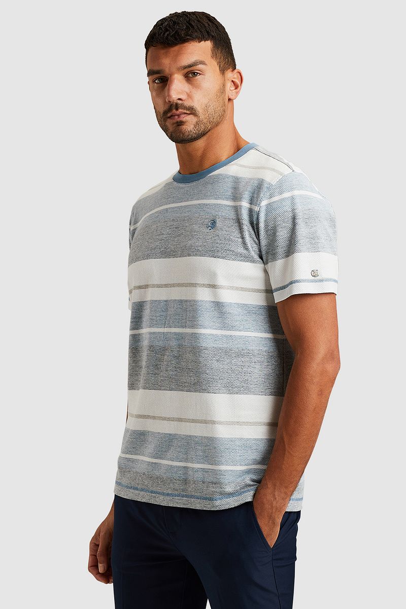 Cast Iron T-shirt Knitted Streep Blauw