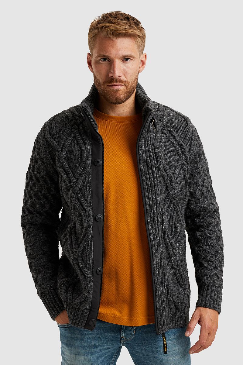 PME Legend Heavy Knit Strickjacke Wool Mix Anthrazit - Größe L günstig online kaufen