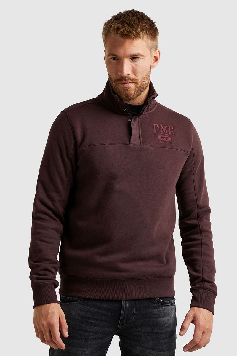 PME Legend Pullover mit halber Knopfleiste und Reißverschluss Bordeaux  - G günstig online kaufen