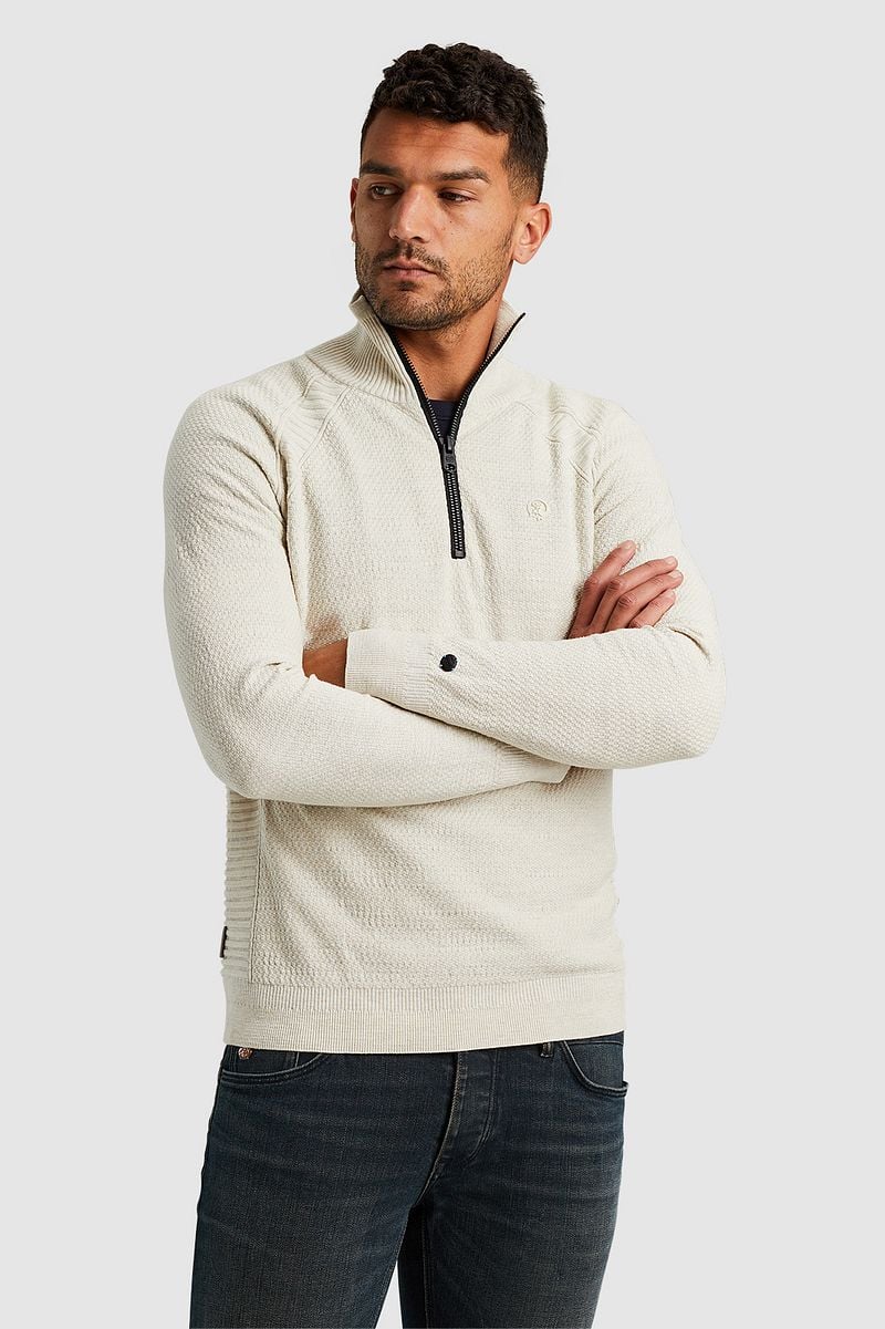 Cast Iron Knitted Half Zip Pullover Ecru - Größe XL günstig online kaufen