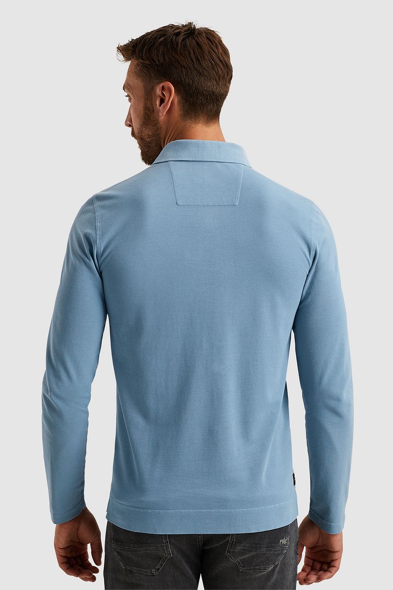 PME Legend Long Sleeve Poloshirt Garment Dye Piqué Blauw