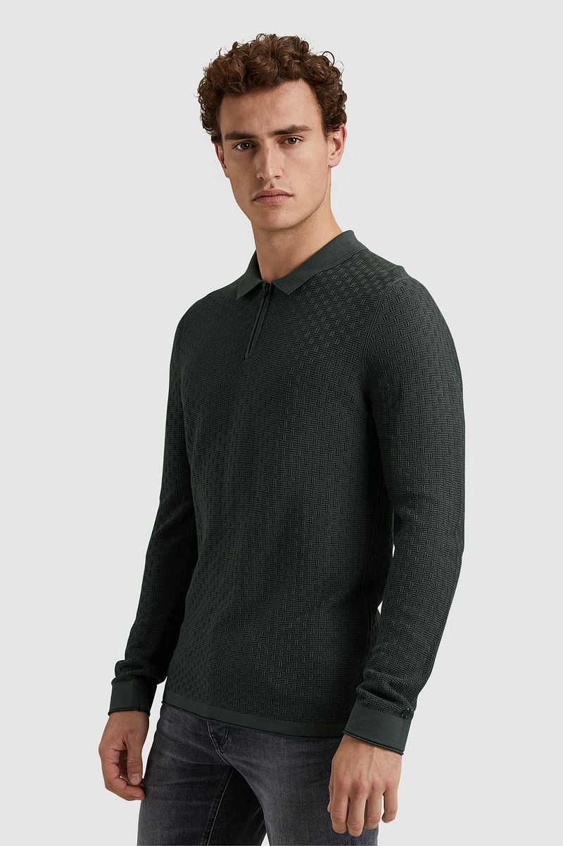 Cast Iron Long Sleeve Half Zip Poloshirt Struktur Grün - Größe M günstig online kaufen