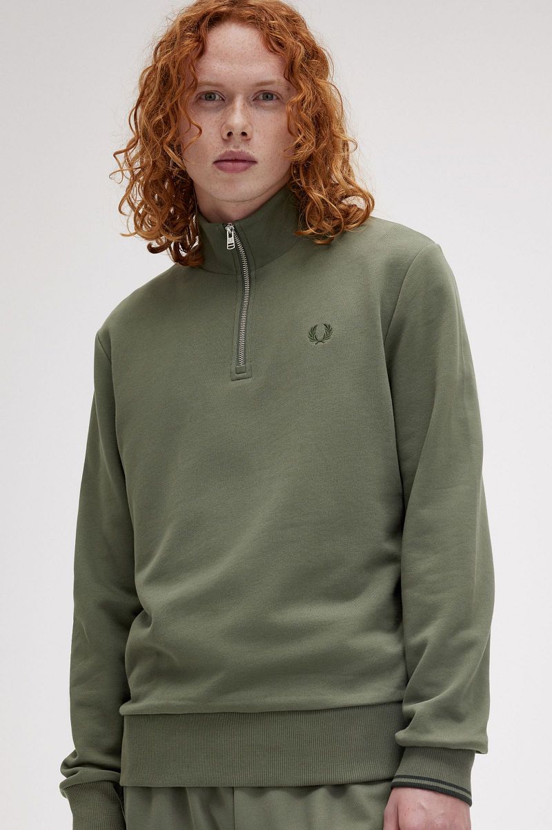 Fred Perry Half Zip Trui Olijfgroen