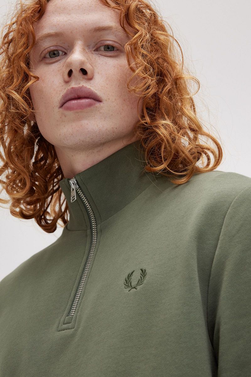Fred Perry Half Zip Trui Olijfgroen