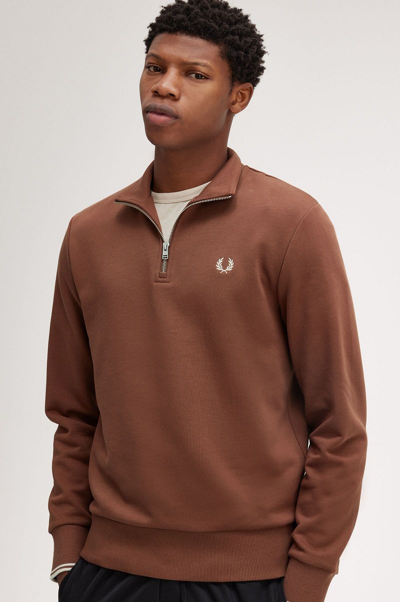 Fred Perry Half Zip Trui Whisky Bruin