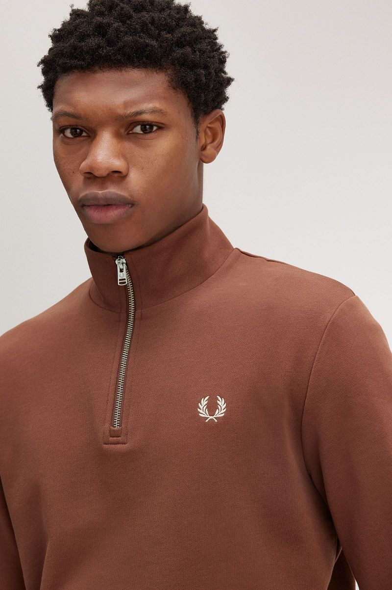 Fred Perry Half Zip Trui Whisky Bruin