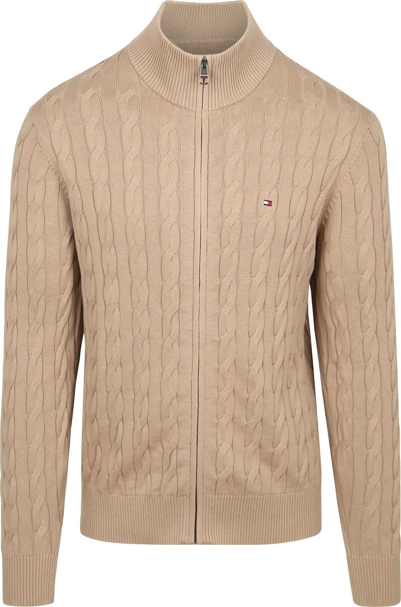 Tommy Hilfiger Strickjacke Zip Cable Beige - Größe M günstig online kaufen