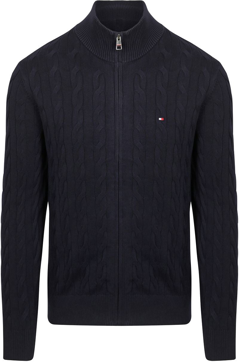 Tommy Hilfiger Strickjacke Zip Cable Navy - Größe M günstig online kaufen