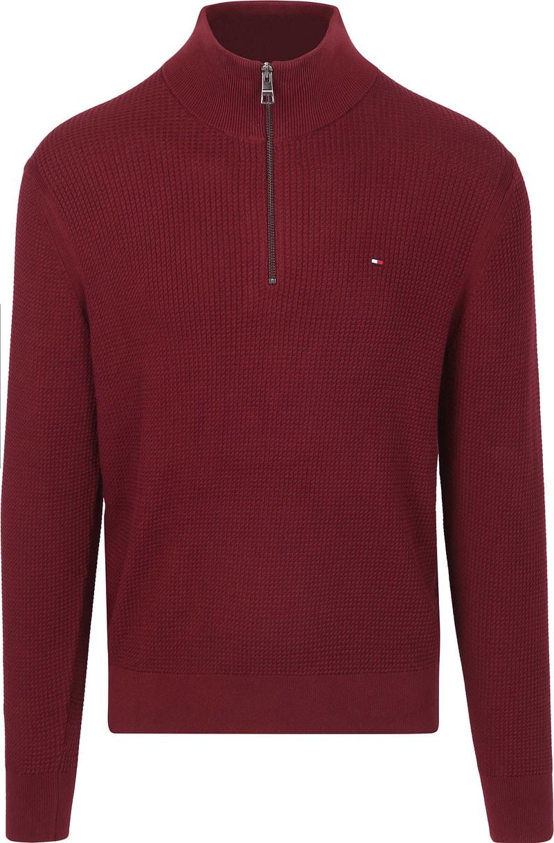 Tommy Hilfiger Half Zip Kabelpullover Bordeaux - Größe M günstig online kaufen