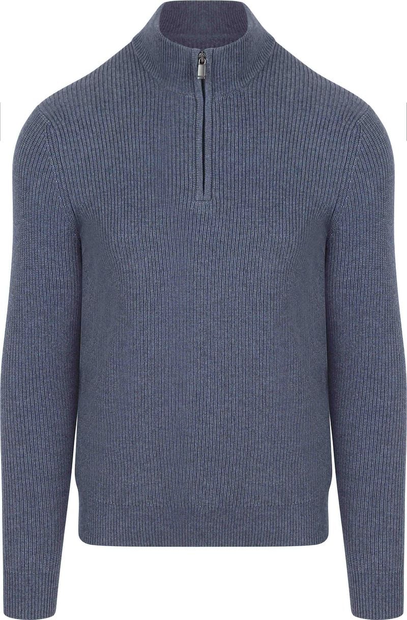 Suitable Half Zip Trui Wol Blend Donkerblauw