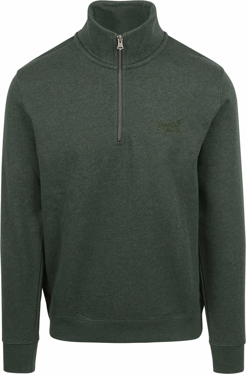 Superdry Henley Essential Half Zip Pullover Donkergroen