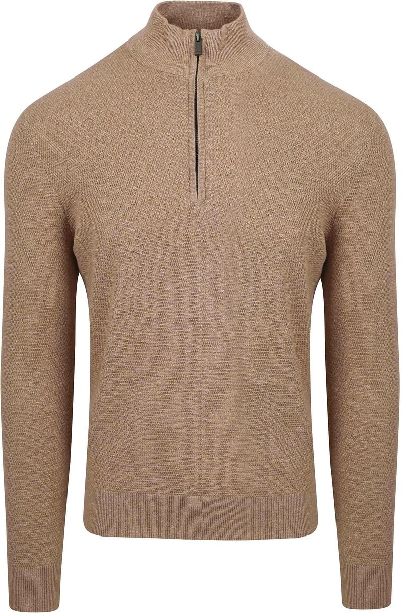 Suitable Half Zip Trui Structuur Beige