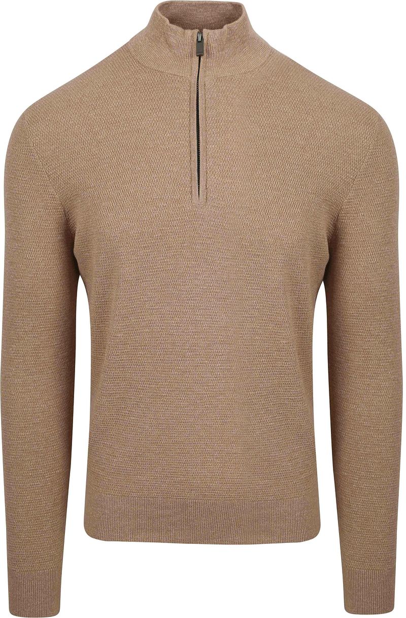 Suitable Half Zip Trui Structuur Beige