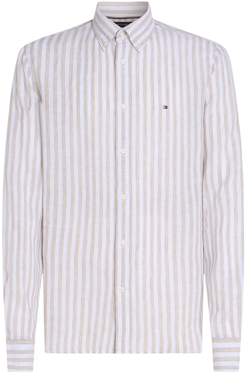 Tommy Hilfiger Hemd Leinen Streifen Beige - Größe M günstig online kaufen