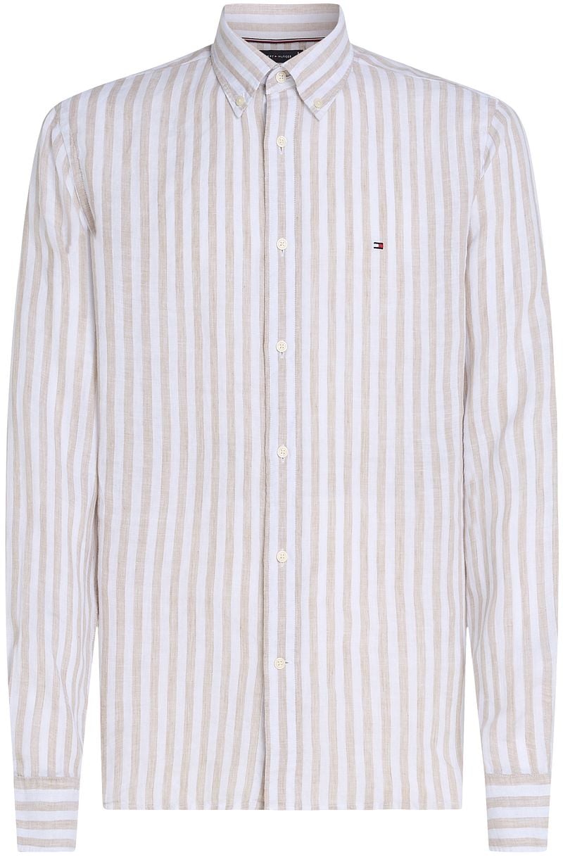 TOMMY HILFIGER Heren Overhemden Linen Essential Stripe Rf Shirt Ecru
