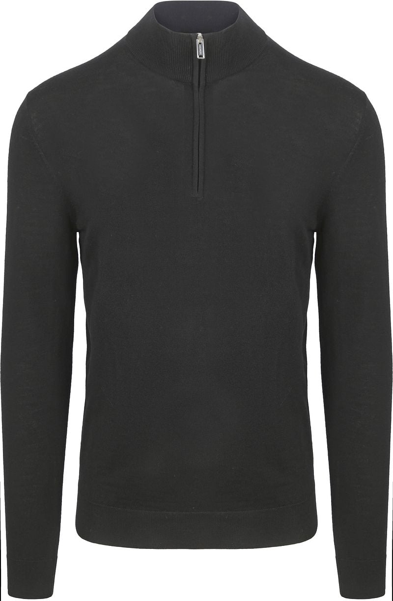 Profuomo Half Zip Pullover Merinowol Zwart