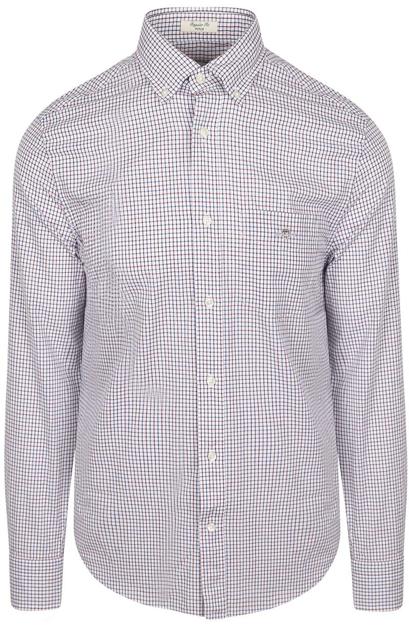 Gant Casual Overhemd Poplin Ruit Blauw Rood