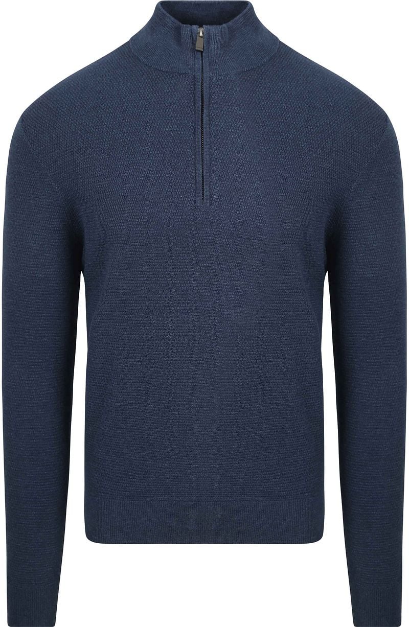 Suitable Half Zip Trui Structuur Petrol