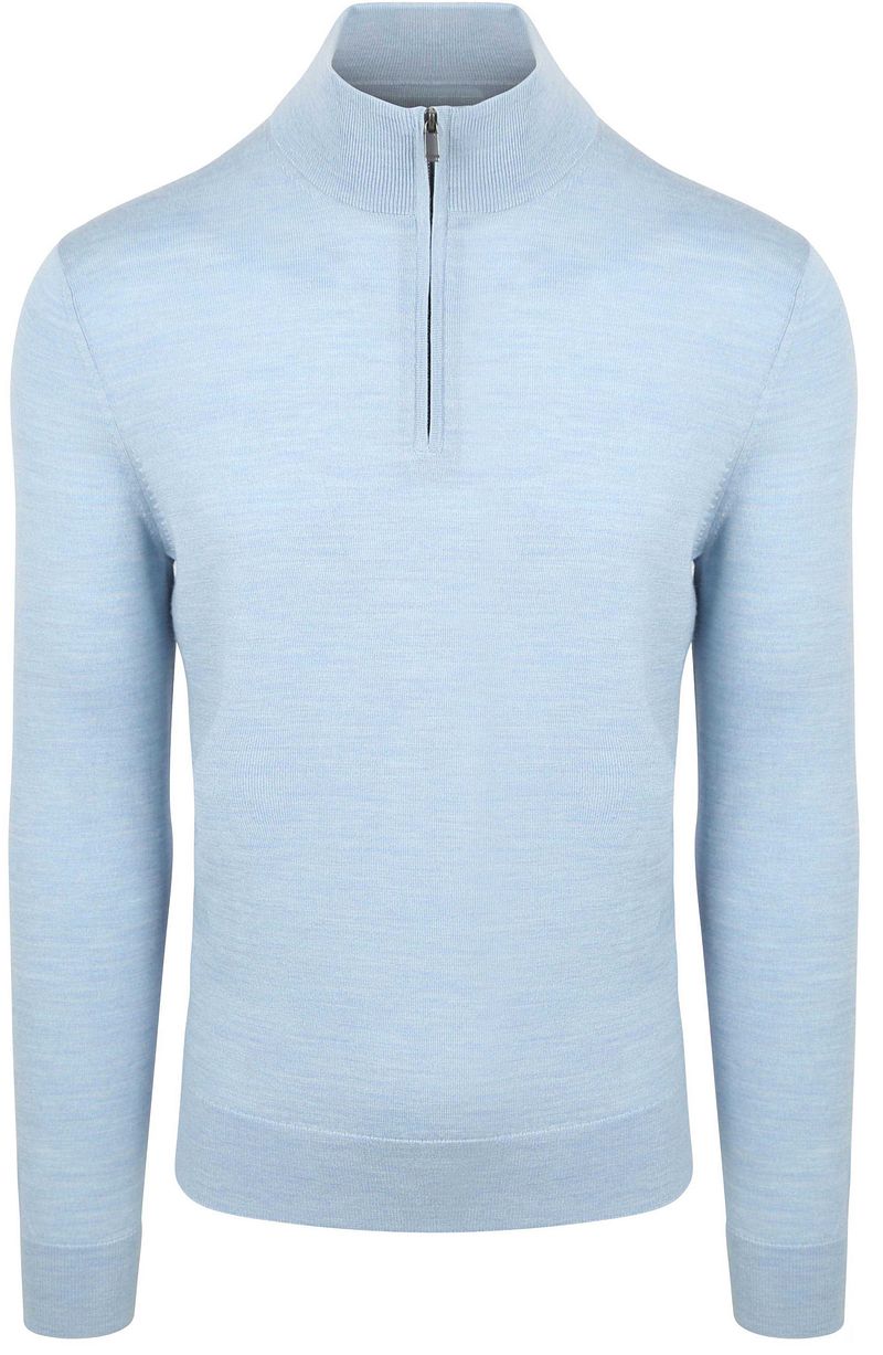 Suitable Merino Half Zip Trui Lichtblauw