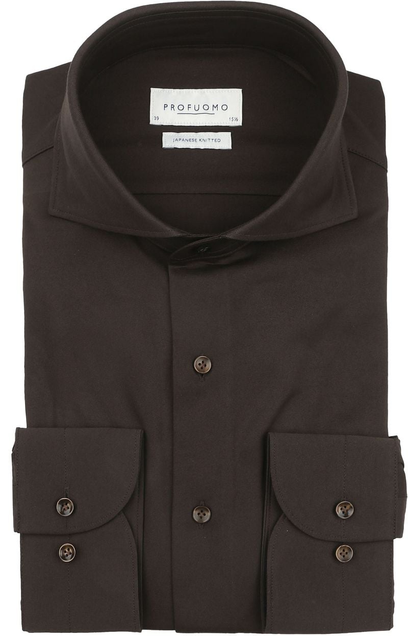 Profuomo Japanese Knitted Overhemd Donkerbruin
