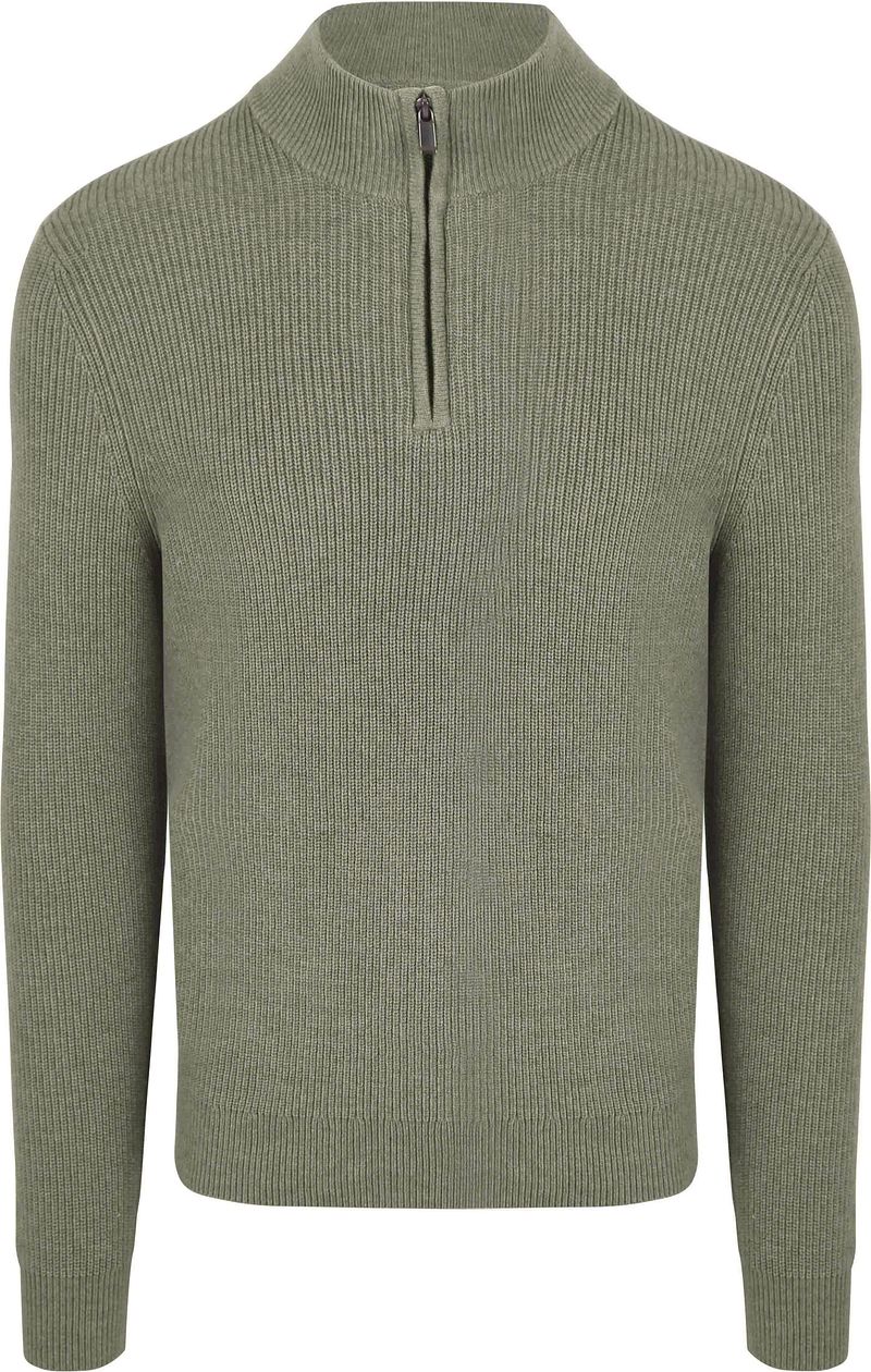 Suitable Half Zip Trui Wol Blend Groen