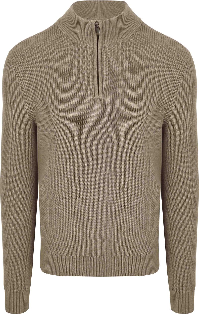 Suitable Half Zip Trui Wol Blend Taupe