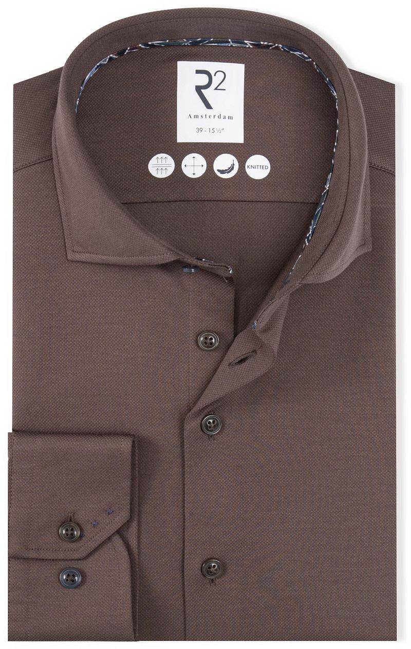 R2 Hemd Dobby Travel Shirt Braun - Größe 39 günstig online kaufen