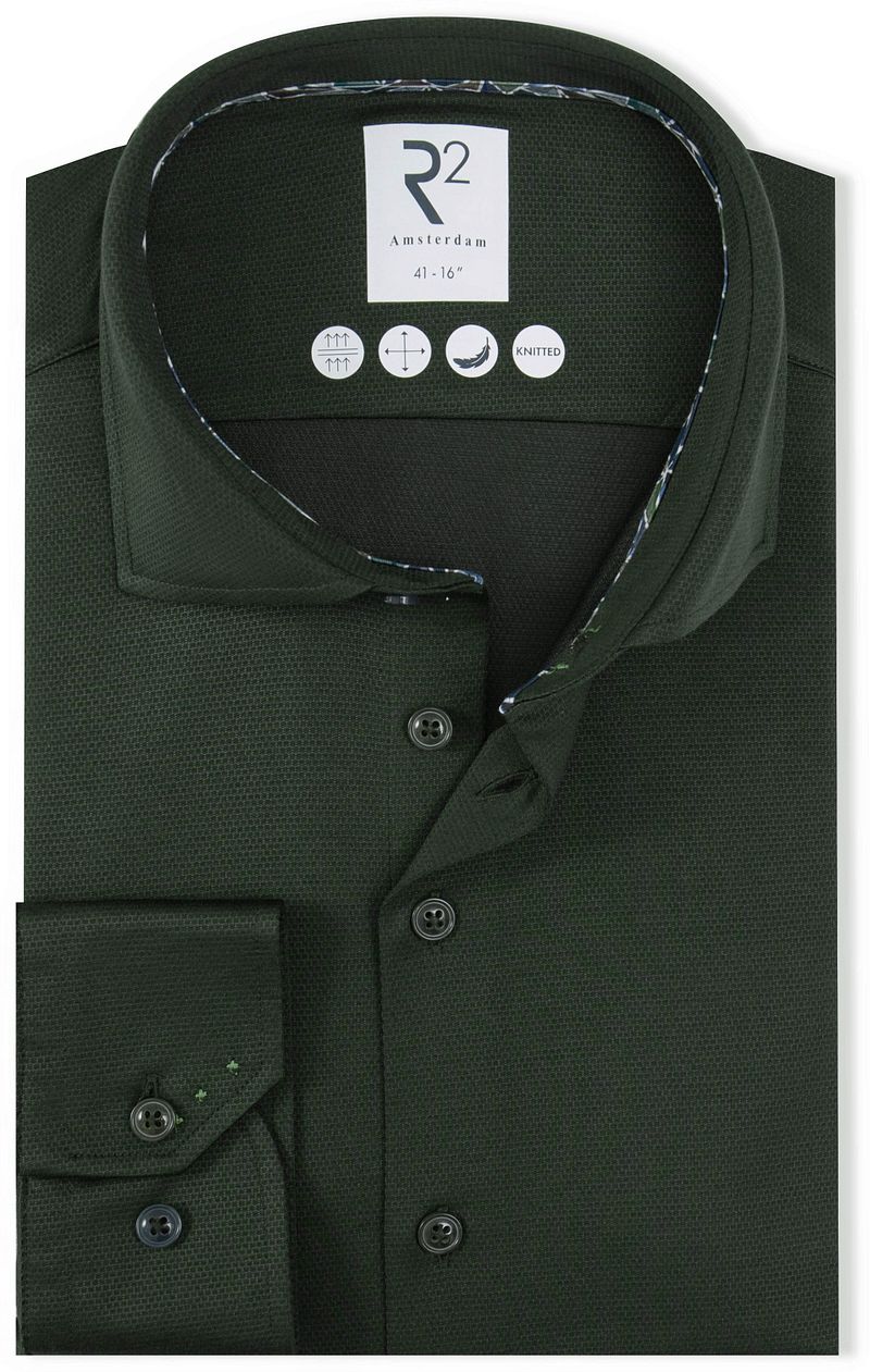 R2 Hemd Dobby Travel Shirt Dunkelgrün - Größe 42 günstig online kaufen