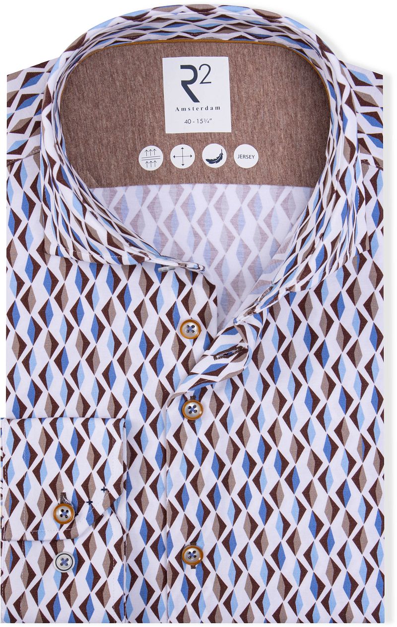 R2 Hemd Jersey Retro Impression Beige Blau - Größe 40 günstig online kaufen
