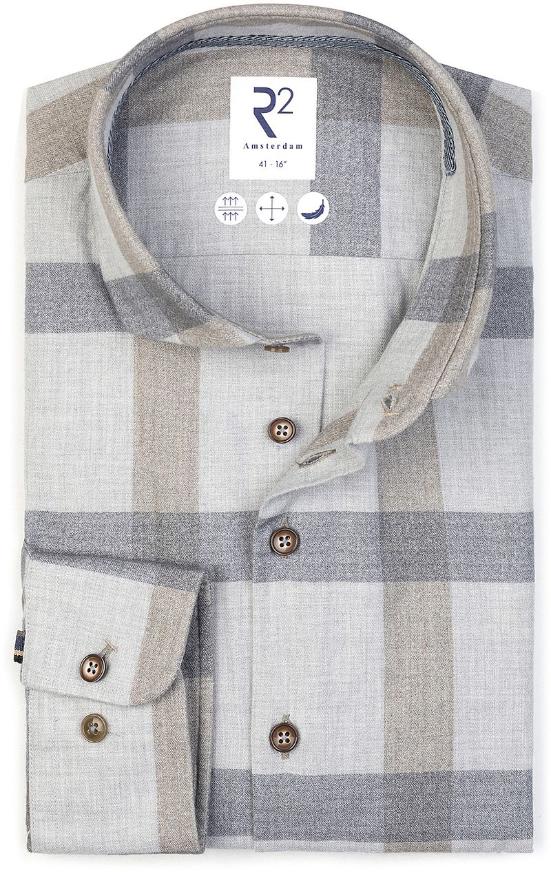 R2 Hemd Herringbone Karos Grau - Größe 45 günstig online kaufen