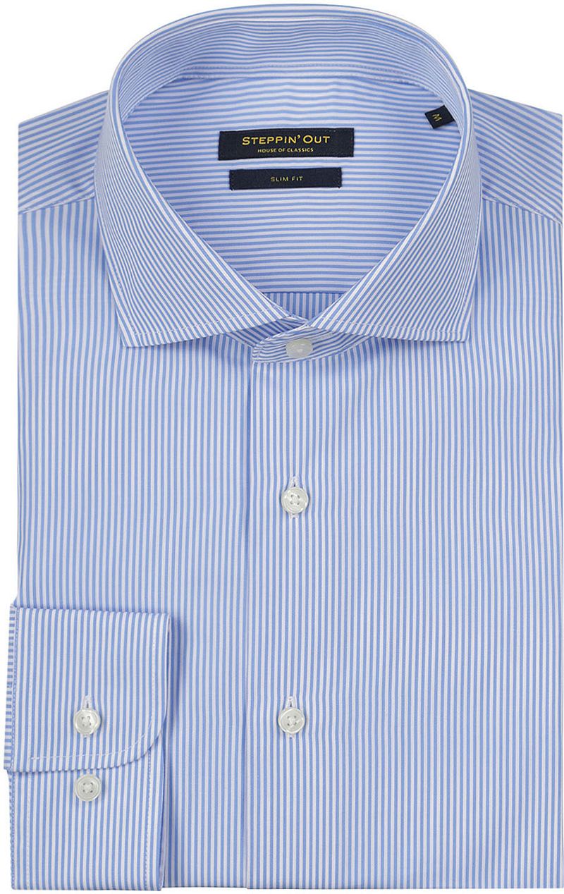 Steppin' Out Overhemd Slim-Fit Streep Lichtblauw