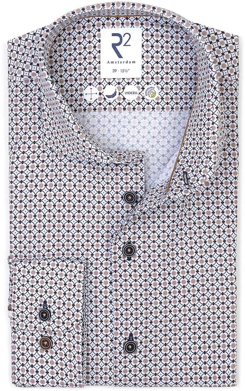 R2 Hemd Poplin Graphical Impression Beige Blau - Größe 41 günstig online kaufen