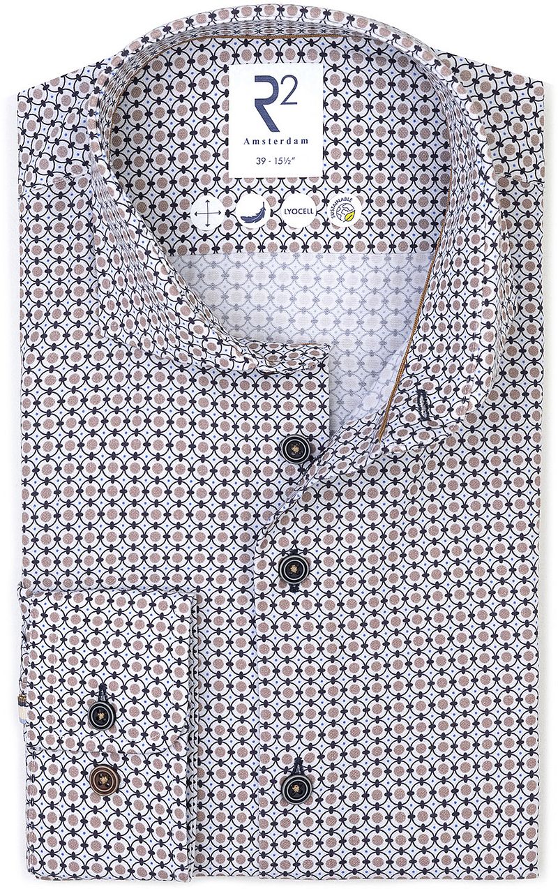 R2 Hemd Poplin Graphical Impression Beige Blau - Größe 41 günstig online kaufen