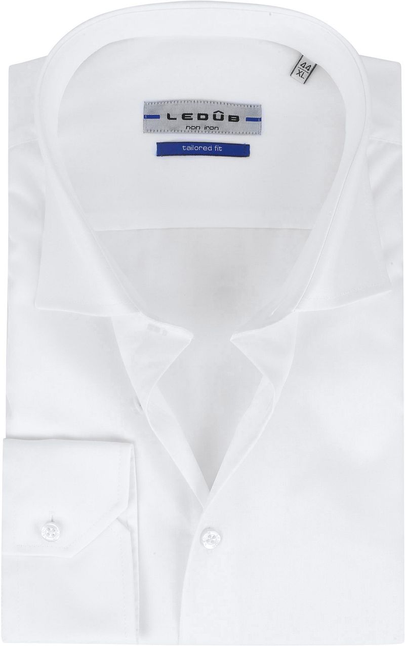 Ledub overhemd mouwlengte 7 Tailored Fit slim fit wit effen katoen