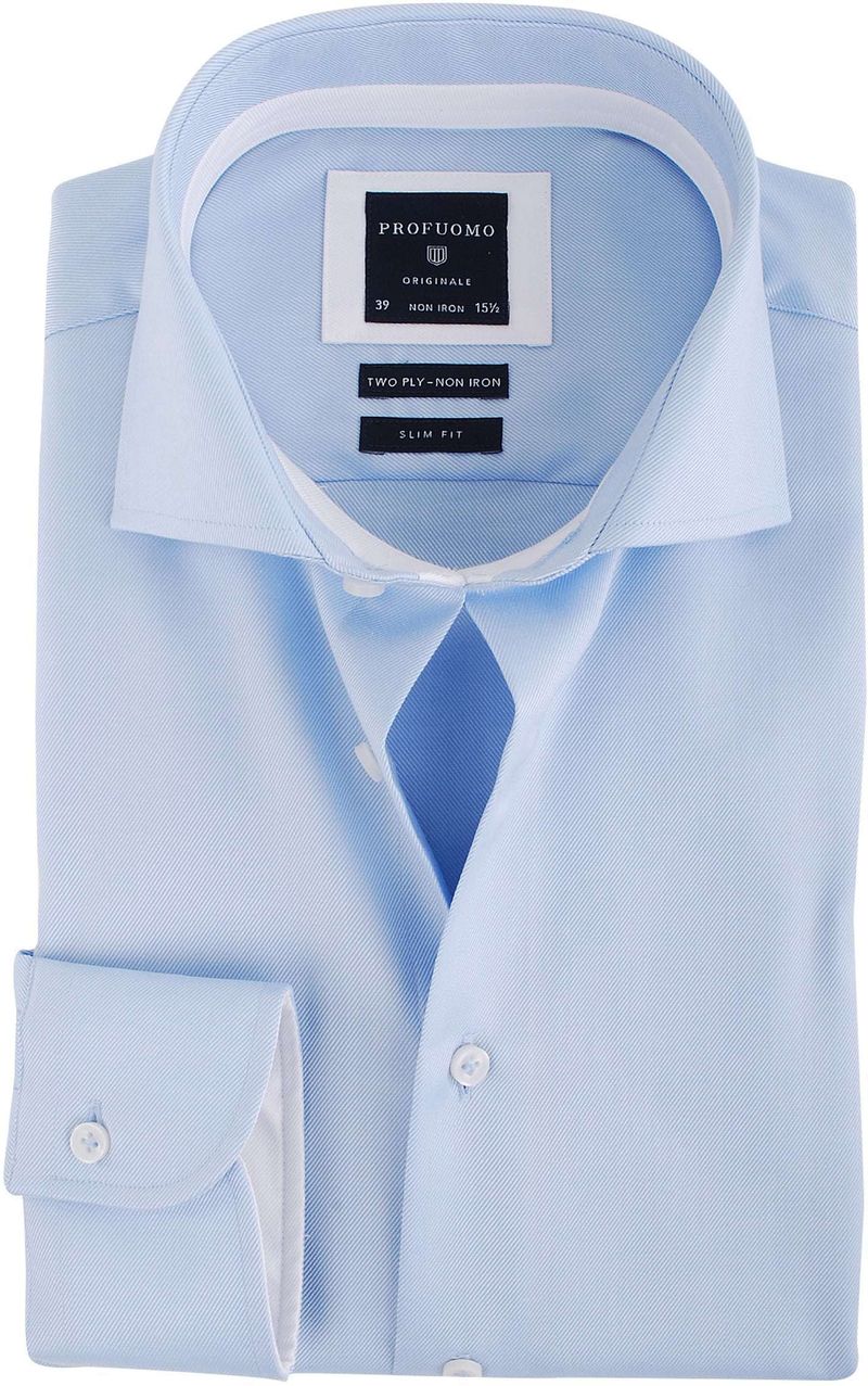 Profuomo Overhemd Blauw + Wit Contrast